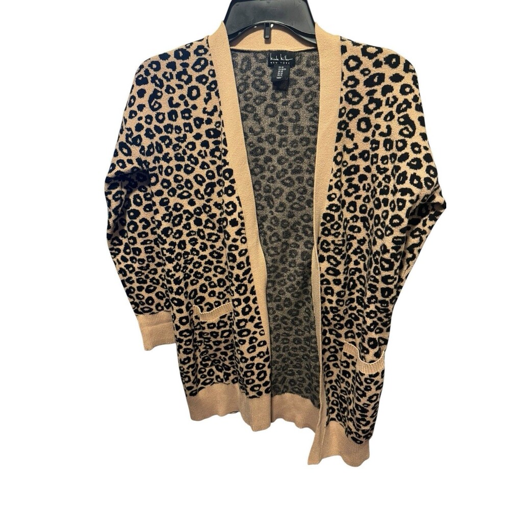 Nicole Miller Brown Black Leopard Print Long Sleeve Cardigan Womens Size XS EUC